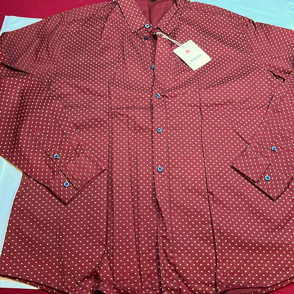 MUSE FATH burgundy button Long Sleeved Shirt gold M or W all over print mens new